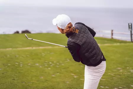 Cecilie Leth-Nissen hits ball at Pebble Beach