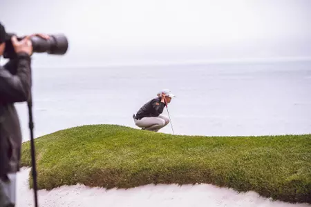 Maddison Hinson-Tolchard lines up putt at Pebble Beach
