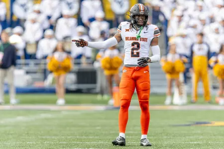 Image Taken at the West Virginia Mountaineers vs Oklahoma State Cowboys Football Game, Saturday, October 21, 2023, Milan Puskar Stadium, Morgantown, WV. Bruce Waterfield/OSU Athletics