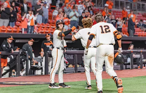 Image Taken at the Oklahoma State Cowboys vs ORU Golden Eagles Baseball Game, Tuesday, April 11, 2023, O'Brate Stadium, Stillwater, OK. Bruce Waterfield/OSU Athletics
