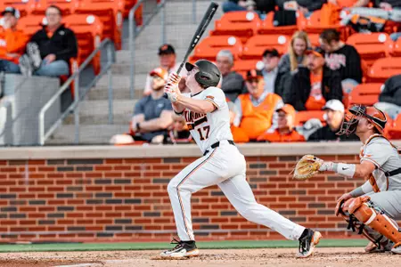 Image Taken at the Oklahoma State Cowboys vs Texas Longhorns Baseball Game, Friday, March 31, 2023, O'Brate Stadium, Stillwater, OK. Bruce Waterfield/OSU Athletics