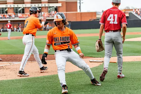 Image Taken at the Oklahoma State Cowboys vs Oklahoma Sooners Baseball Game, Tuesday, April 18, 2023, O'Brate Stadium, Stillwater, OK. Bruce Waterfield/OSU Athletics