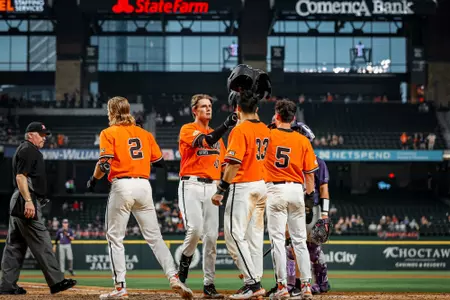 Schubart HR celebration vs. TCU - Big 12
