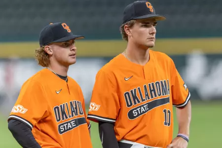 Image Taken at the 2023 Phillips 66 Big 12 Baseball Championship, Oklahoma State Cowboys vs Oklahoma Sooners, Friday, May 26, 2023, Globe Life Field, Arlington, TX. Bruce Waterfield/OSU Athletics