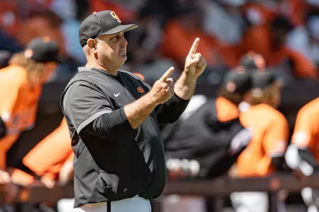 Image Taken at the Oklahoma State Cowboys vs West Virginia Mountaineers Baseball Game, Sunday, April 16, 2023, O'Brate Stadium, Stillwater, OK. Bruce Waterfield/OSU Athletics