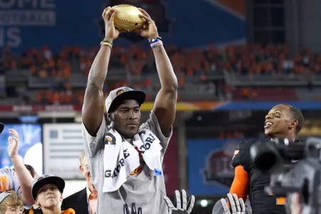 Image Taken at the BCS Fiesta Bowl Game, Oklahoma State Cowboys vs Stanford Cardinal, January 2, 2012, University of Phoenix Stadium, Glendale, AZ..Copyright Bruce Waterfield/ostatephoto.com