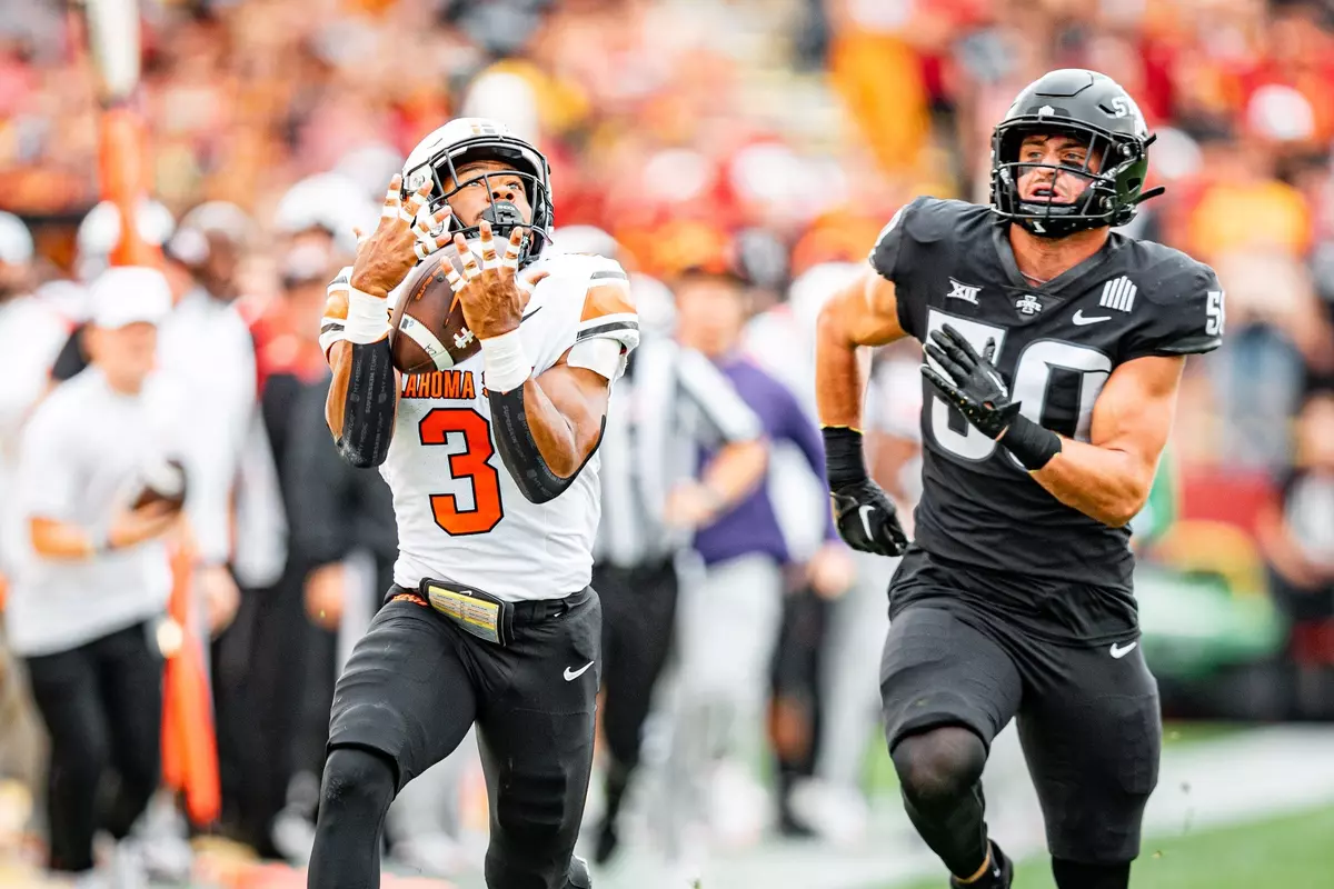 Image Taken at the Iowa State Cyclones vs Oklahoma State Cowboys Football Game, Saturday, September 23, 2023, Jack Trice Stadium, Ames, IA. Bruce Waterfield/OSU Athletics
