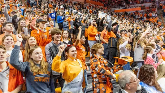 Image Taken at the Oklahoma State Cowboys vs Kansas Jayhawks Basketball Game, Tuesday, February 14, 2023, Gallagher-Iba Arena, Stillwater, OK. Bruce Waterfield/OSU Athletics
