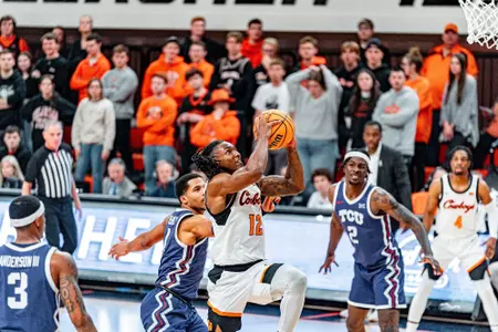 Image Taken at Cowboy Basketball vs TCU, Tuesday, January 23, 2024, Gallagher Iba Arena, Stillwater, Oklahoma. Chase Davis/OSU Athletics.
