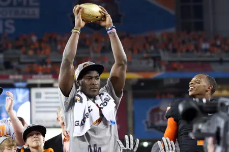 Image Taken at the BCS Fiesta Bowl Game, Oklahoma State Cowboys vs Stanford Cardinal, January 2, 2012, University of Phoenix Stadium, Glendale, AZ..Copyright Bruce Waterfield/ostatephoto.com
