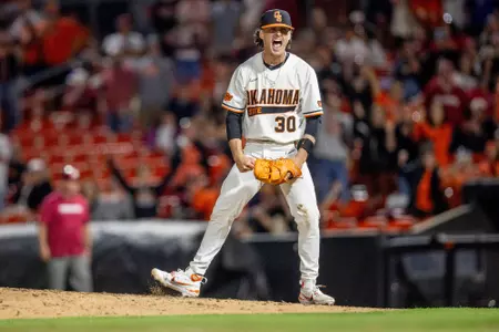 Image Taken at the Oklahoma State Cowboys vs Oklahoma Sooners Baseball Game, Friday, April 5, 2024, O'Brate Stadium, Stillwater, OK. Bruce Waterfield/OSU Athletics