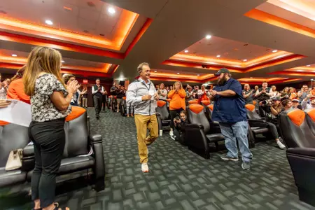 Image Taken at the Oklahoma State Wrestling John Smith Retirement Press Conference, Monday, April 15, 2024, Boone Pickens Stadium Team Room, Stillwater, OK/Bruce Waterfield