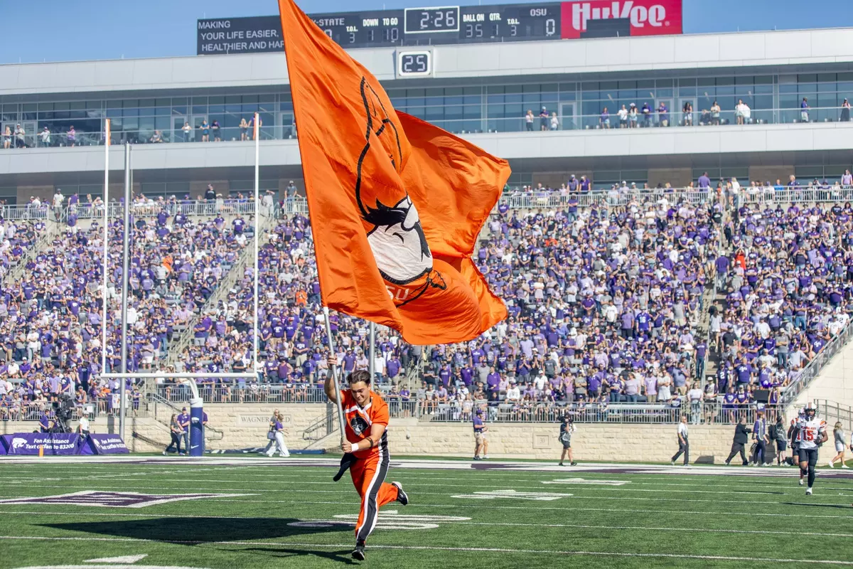 Image Taken at the Kansas State Wildcats vs Oklahoma State Cowboys Football Game, Saturday, September 28, 2024,Bill Snyder Family Stadium, Manhattan, KS. Bruce Waterfield/OSU Athletics