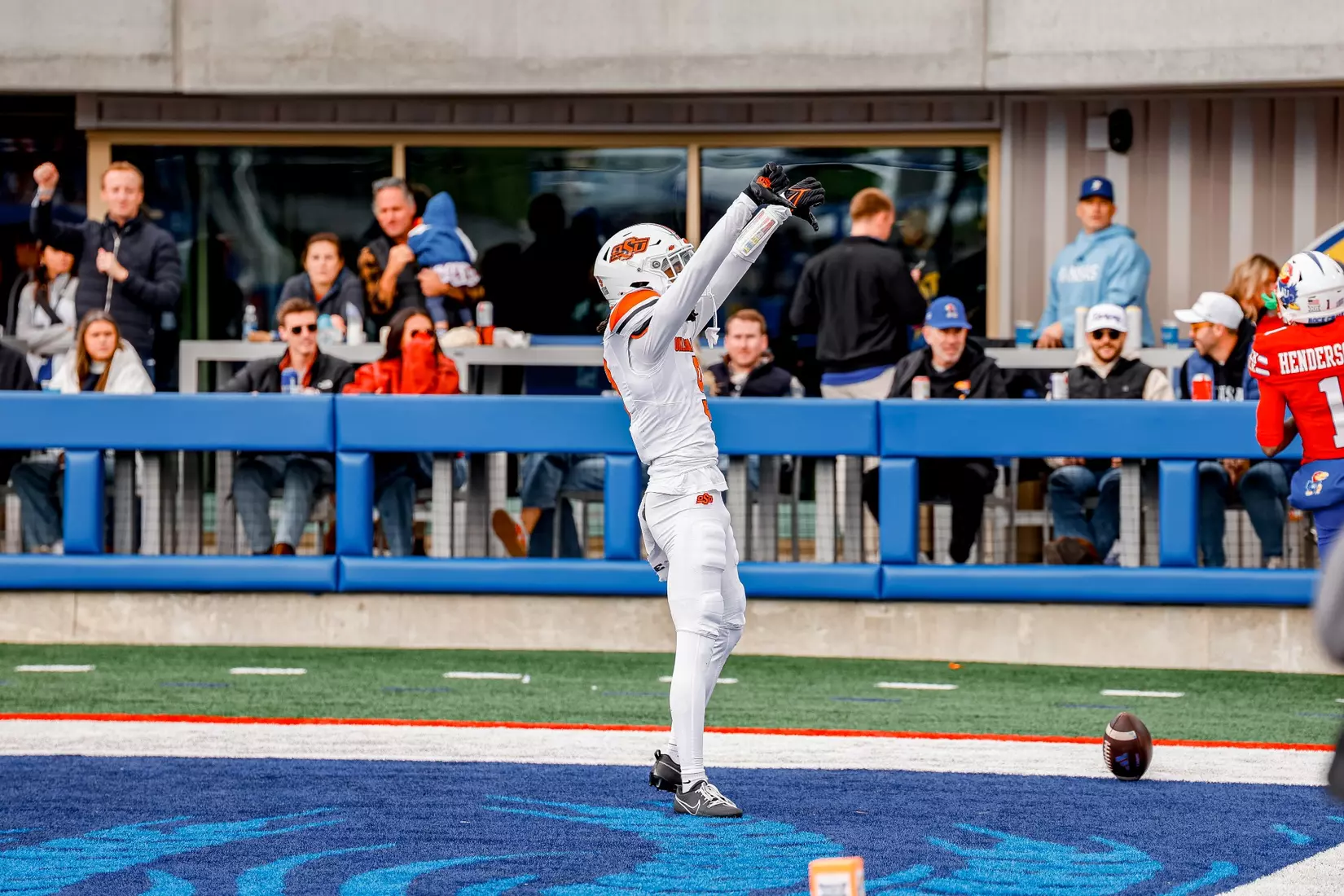 Image of Oklahoma State Cowboy Football vs Kansas Taken Saturday, November 1, 2025, David Booth Kansas Memorial Stadium, Lawrence, KS. Cole_Gueldenzoph/OSU Athletics