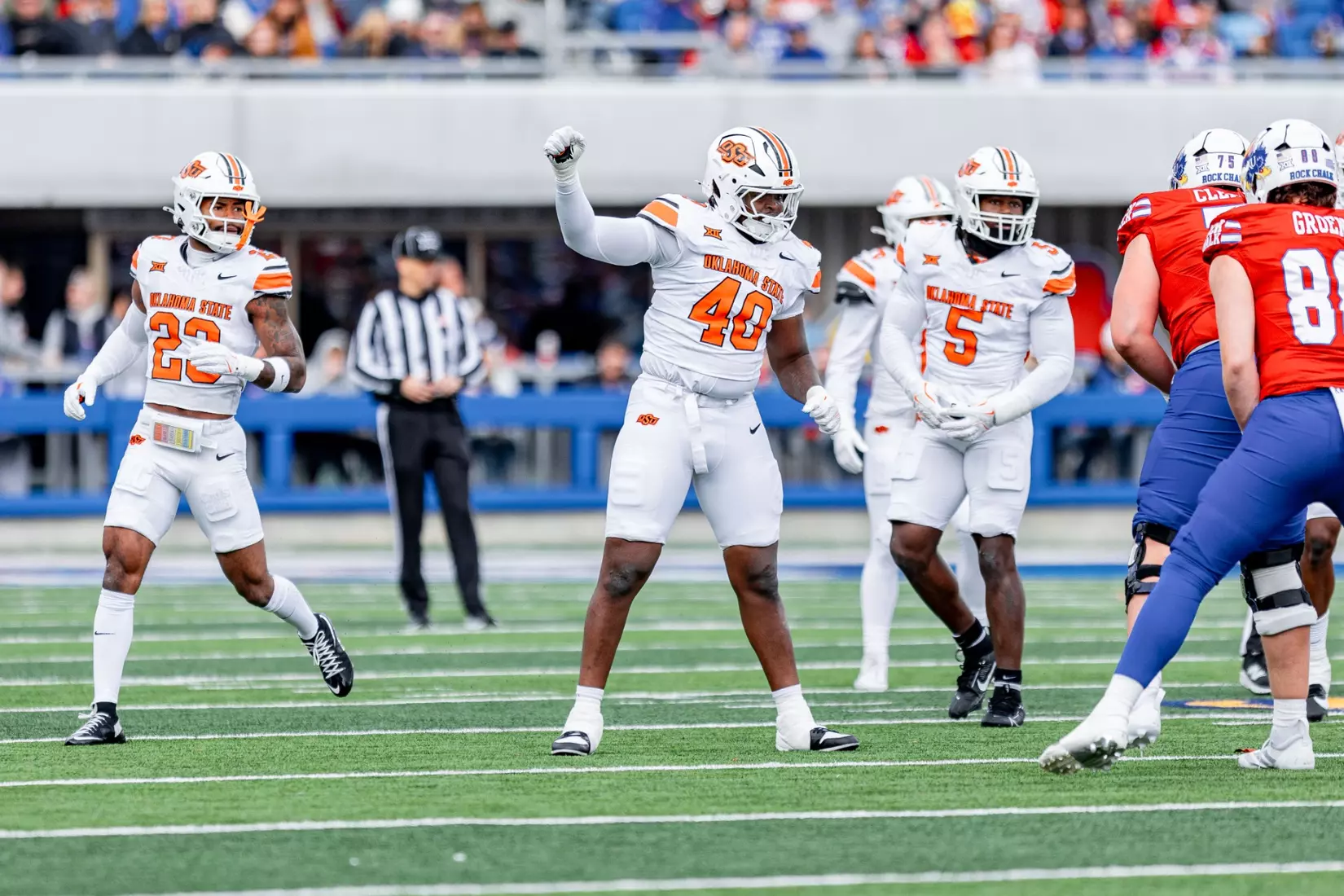 Image of Oklahoma State Cowboy Football vs Kansas Taken Saturday, November 1, 2025, David Booth Kansas Memorial Stadium, Lawrence, KS. Jerod_Hill/OSU Athletics