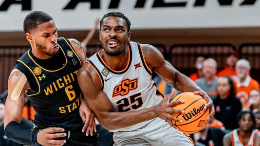 Image Taken at Cowboy Basketball vs Wichita State, Wednesday, March 18, 2025, Gallagher Iba Arena, Stillwater, Oklahoma. Dylan Bohne/OSU Athletics.