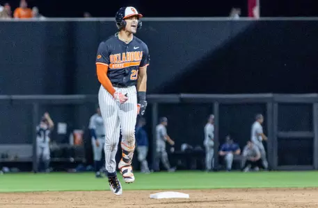 Image Taken at the Oklahoma State Cowboys vs Dallas Baptist Patriots Baseball Game, Tuesday, April 22, 2025, O'Brate Stadium, Stillwater, OK. Bruce Waterfield/OSU Athletics