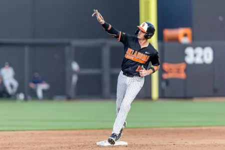 Image Taken at the Oklahoma State Cowboys vs Dallas Baptist Patriots Baseball Game, Tuesday, April 22, 2025, O'Brate Stadium, Stillwater, OK. Bruce Waterfield/OSU Athletics