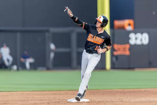 Image Taken at the Oklahoma State Cowboys vs Dallas Baptist Patriots Baseball Game, Tuesday, April 22, 2025, O'Brate Stadium, Stillwater, OK. Bruce Waterfield/OSU Athletics