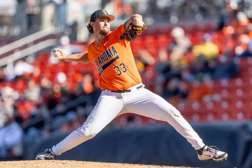 Image Taken at the Oklahoma State Cowboys vs West Virginia Mountaineers Baseball Game, Sunday, March 16, 2025, O'Brate Stadium, Stillwater, OK. Bruce Waterfield/OSU Athletics