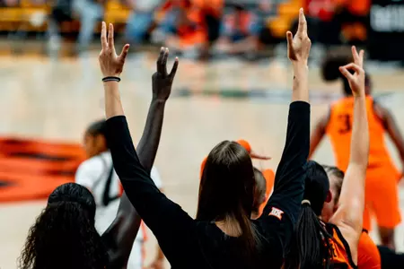 Cowgirl Basketball Sideline Celebration