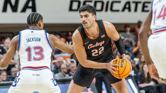 Image Taken at the Oklahoma State Cowboys vs Kansas Jayhawks Basketball Game, Wednesday, February 18, 2026, Galagher-Iba Arena, Stillwater, OK. Bruce Waterfield/OSU Athletics