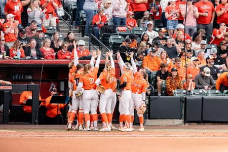 Cowgirl Softball Team Huddle vs. Nebraska