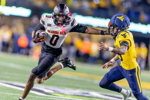 Image Taken at the West Virginia Mountaineers vs Oklahoma State Cowboys Football Game, Saturday, September 26, 2026, Milan Puskar Stadium, Morgantown, WV. Bruce Waterfield/OSU Athletics