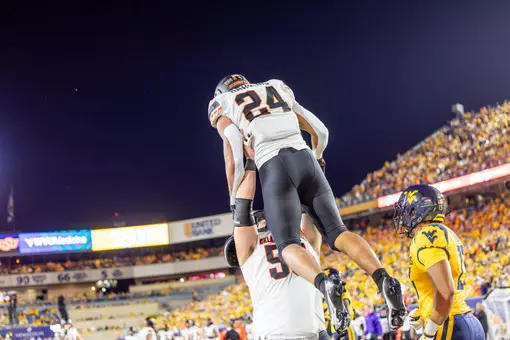 Image Taken at the West Virginia Mountaineers vs Oklahoma State Cowboys Football Game, Saturday, September 26, 2026, Milan Puskar Stadium, Morgantown, WV. Bruce Waterfield/OSU Athletics