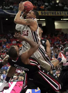 Dundrecous Nelson helped Ole Miss to a first-round win over South Carolina.