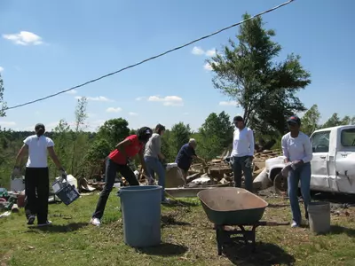 Team members clear debris at Pine Flat last week.