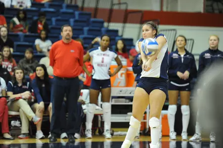Ashley Veach currently ranks second in the conference in digs with 5.44 digs per set.