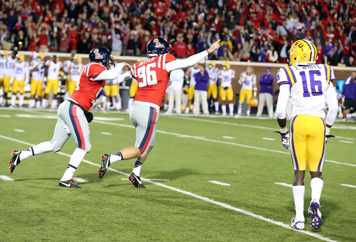 Senior Andrew Ritter kicked a 41-yard field with two seconds left to give Ole Miss a 27-24 win over No. 6 LSU.