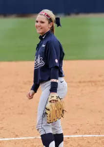 Shelby Jo Fenter pitched a complete game shutout, striking out 11 in game one vs. Arkansas-Pine Bluff.