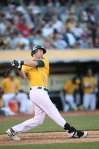 Seth Smith went 2-for-3 on opening day for the Athletics against the Mariners.