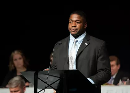 D.T. Shackelford speaks to the group in Jackson.