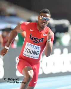 Isiah Young at the IAAF World Championships in Moscow (photo by Cheryl Treworgy)