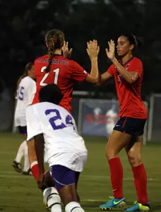 Seniors Rafaelle Souza and Mandy McCalla connected for the Rebels' goal Friday afternoon.