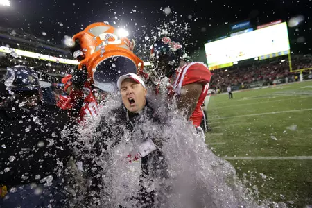 Hugh Freeze gets a Gatorade bath after the Rebels' Music City Bowl win. (photo by Joshua McCoy)