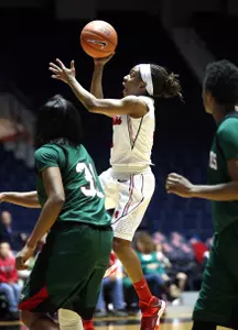 Valencia McFarland recorded her third double-double in the loss to Missouri.
