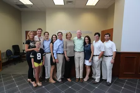 Billy Van Devender, far left, Olivia Manning, Archie Manning and Mollie Van Devender at the recently renamed Olivia and Archie Manning Athletics Performance Center.