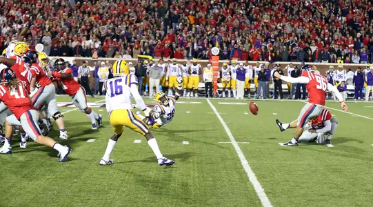 Andrew Ritter's game-winning field goal to beat LSU last year in Oxford. (photo by Joshua McCoy)