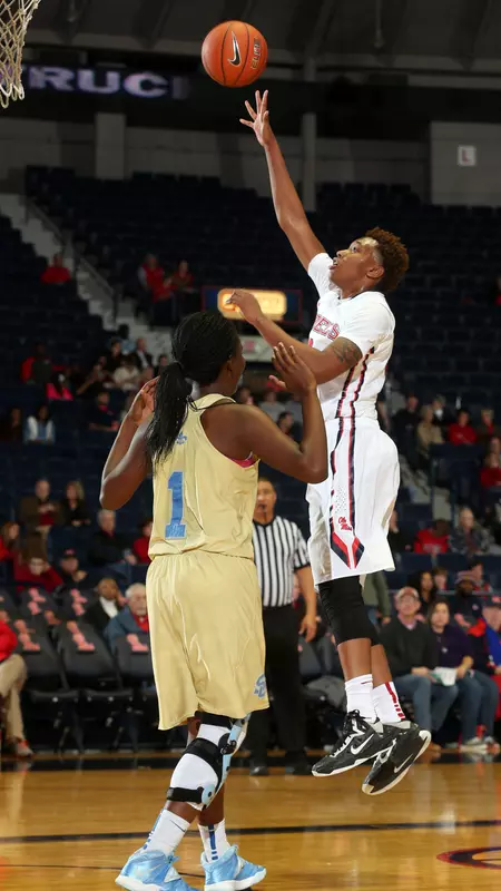 Tia Faleru posted a game-high 29 points and 19 rebounds in the win over Southern.
