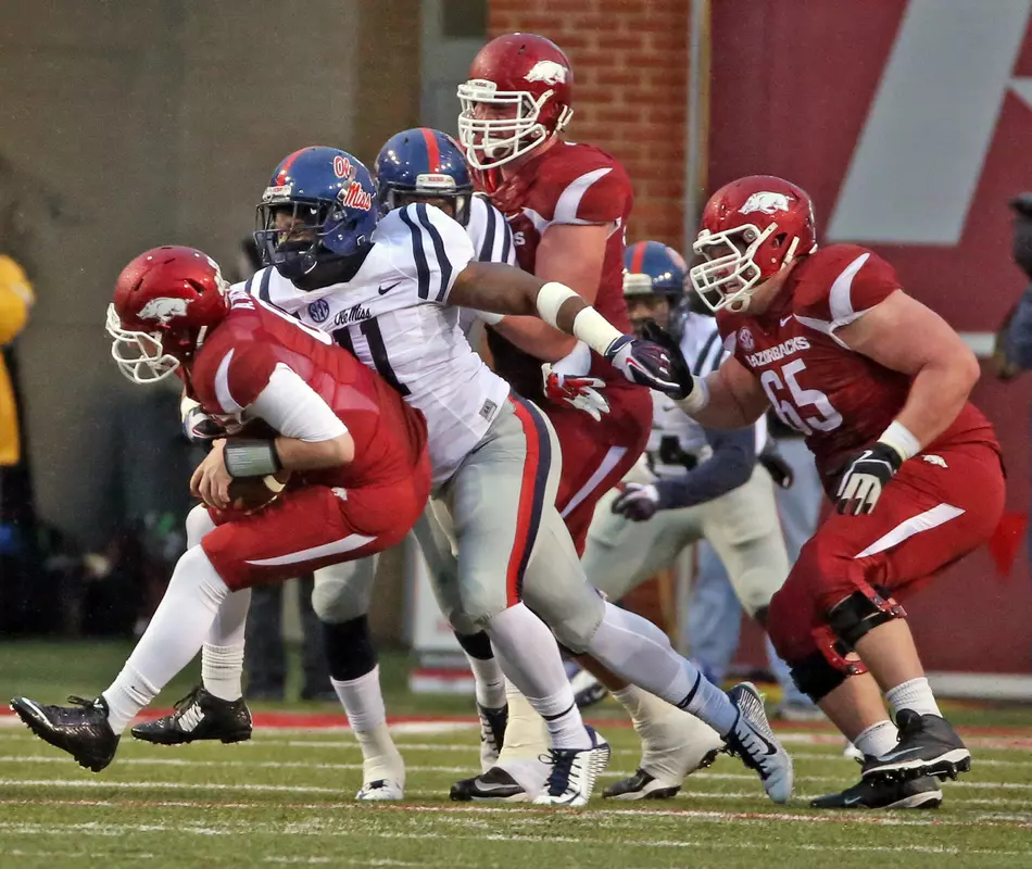 Channing Ward had three tackles and one sack against Arkansas.