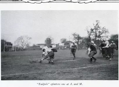 Ole Miss legend "Tad" Smith, the former Ole Miss athletics director and namesake of the Tad Smith Coliseum, makes a tackle in the Rebels' win over then Mississippi A&M in 1926.