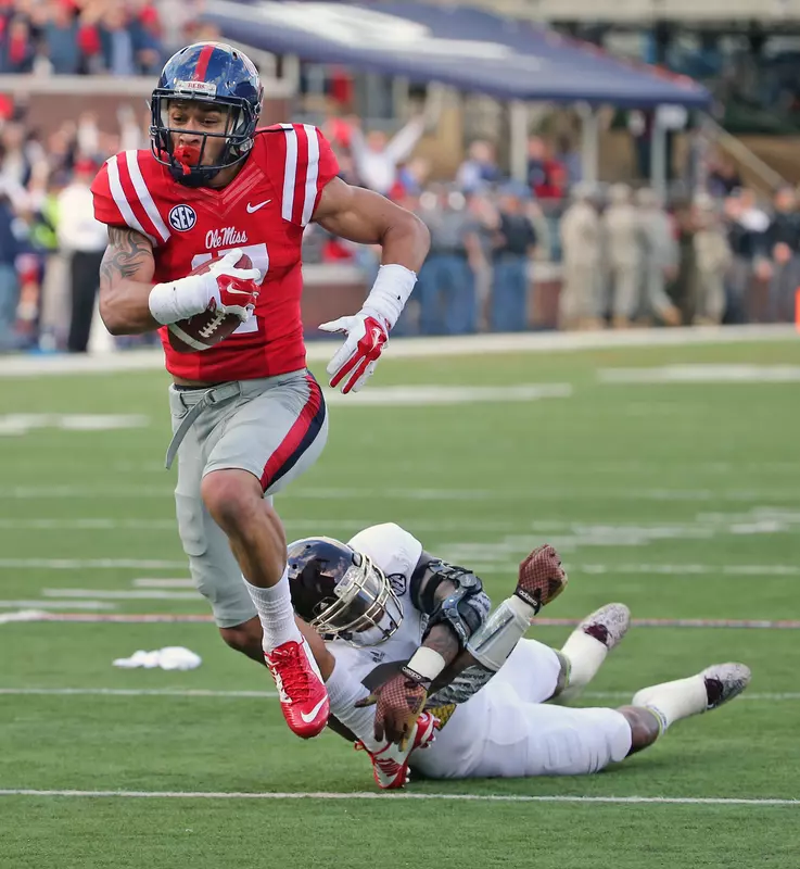 Evan Engram had a career-high 176 receiving yards in the Egg Bowl win. (photo by Joshua McCoy)