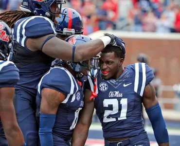 Senquez Golson celebrates a touchdown return against Louisiana-Lafayette. (photo by Joshua McCoy)