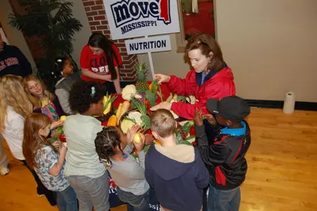 Members of the Ole Miss track and field team participated in a Move Mississippi nutrition and fitness clinic.