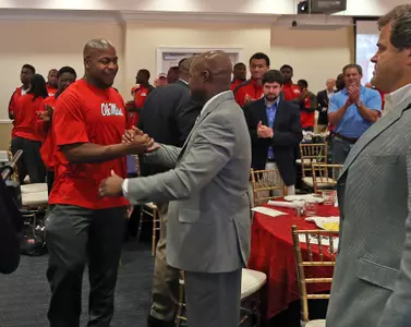 Deterrian Shackelford after being named the 2014 winner (photo by Joshua McCoy)