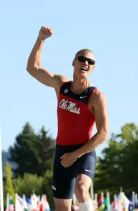 Sam Kendricks after his victorious vault (photo by Joshua McCoy)